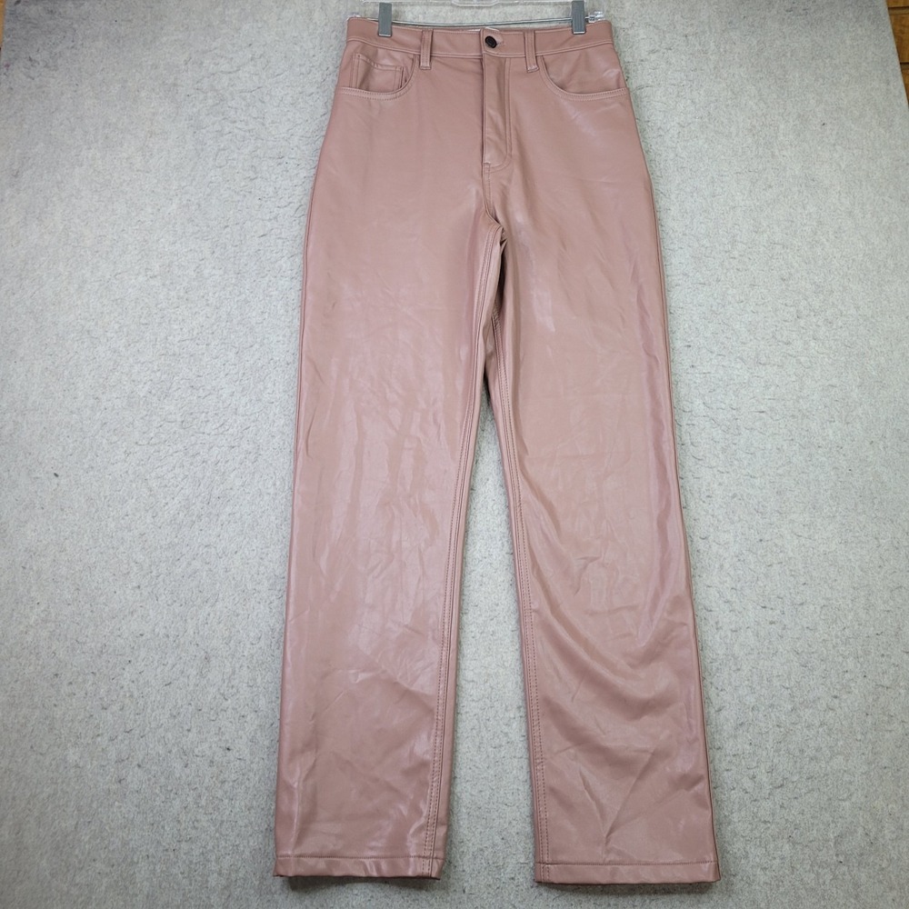 Abercrombie Fitch Vegan Leather Pants Pink Women 28 Ultra High Rise 90s Straight